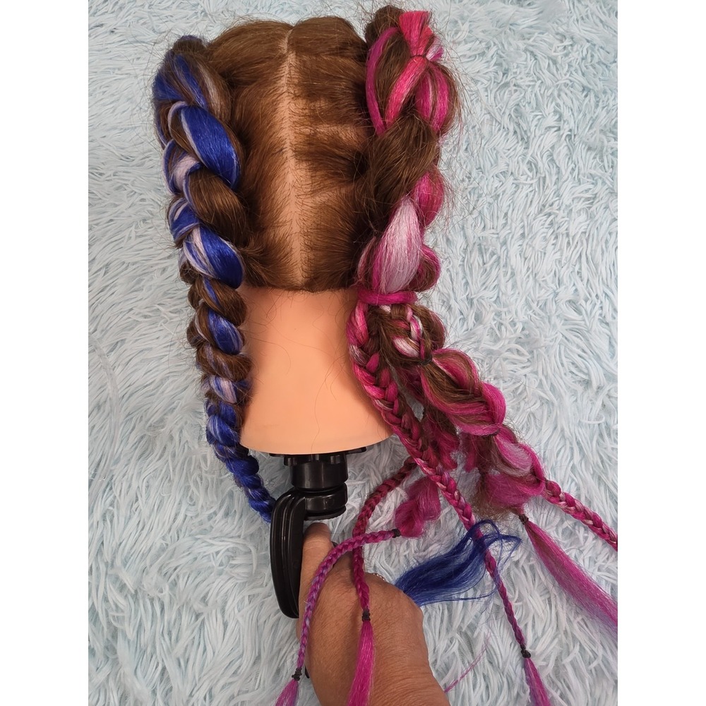 Cosmetology Mannequin Head Colorful Hair Braiding Practice Doll W/ Clamp - Picture 3 of 9